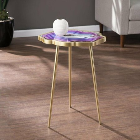 HOMEROOTS 24 in. Shades Of Violet Faux Agate End Table, Gold 402280